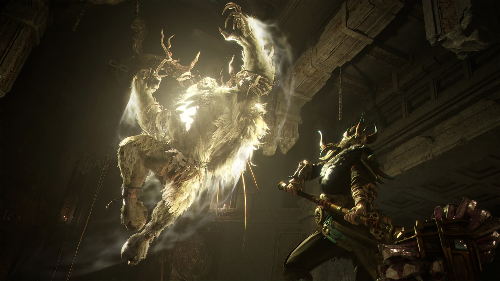 A spectral creature confronting a party of Gyldhunters