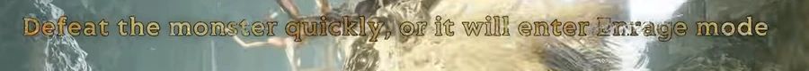 Caption over Mistfall Hunter gameplay footage reading: Defeat the monster quickly, or it will enter Enrage mode