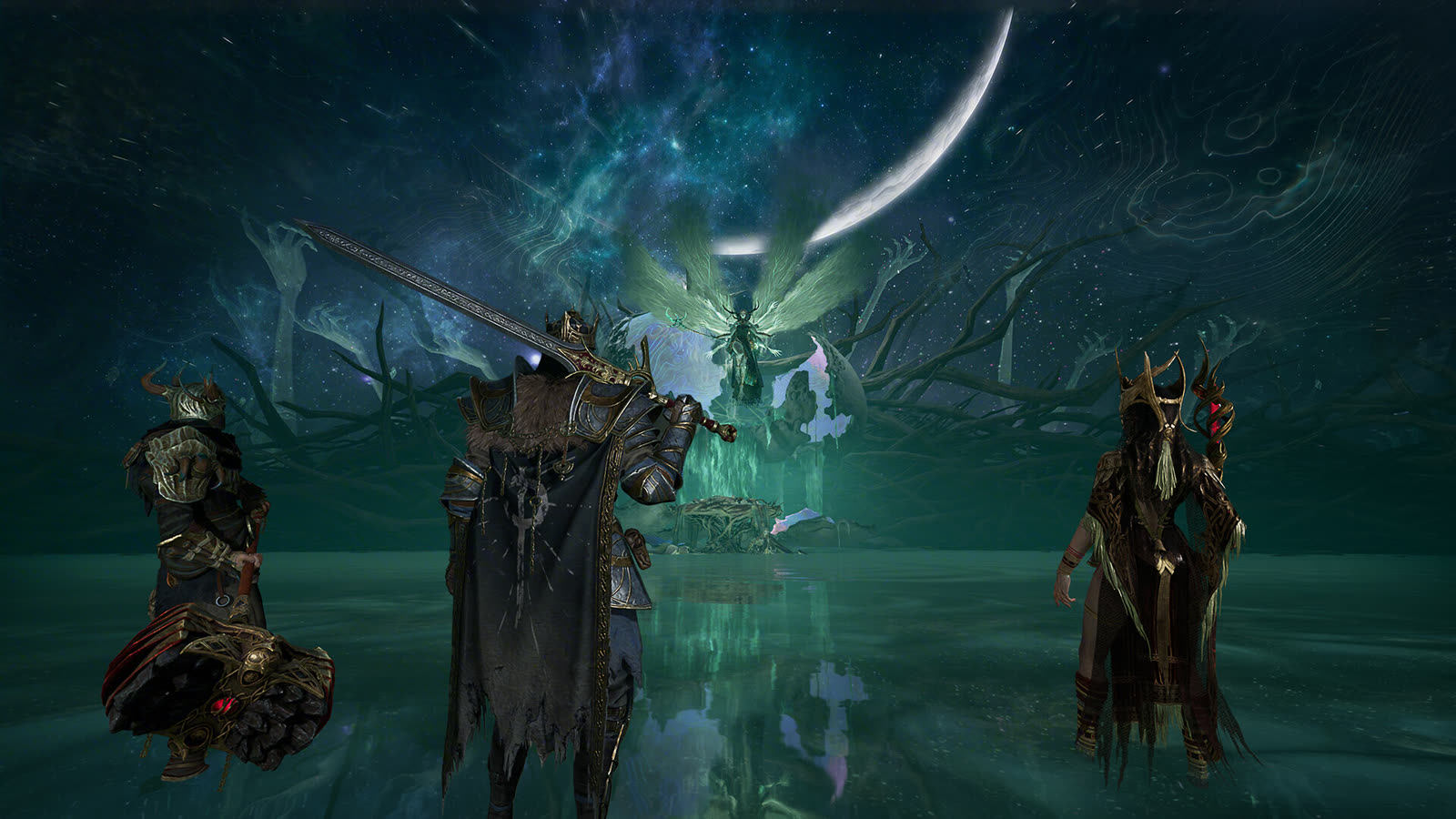 A Mistfall Hunter party in a PvPvE battle