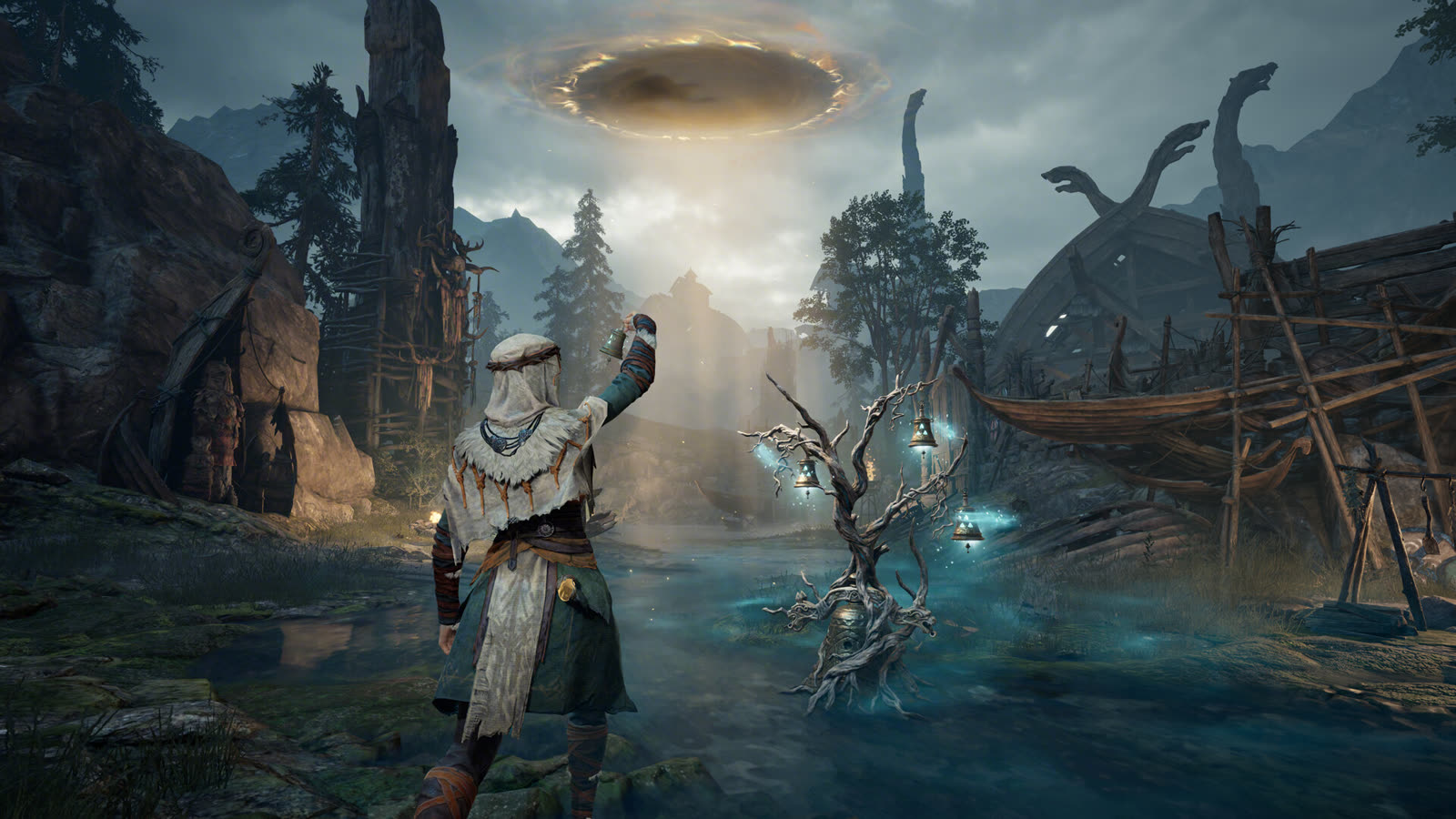 A Gyldhunter exploring a ruined waterfront
